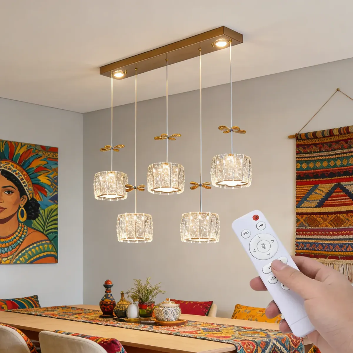 Luminária Pendente De Cristal Sala Jantar Moderno Con Remoto