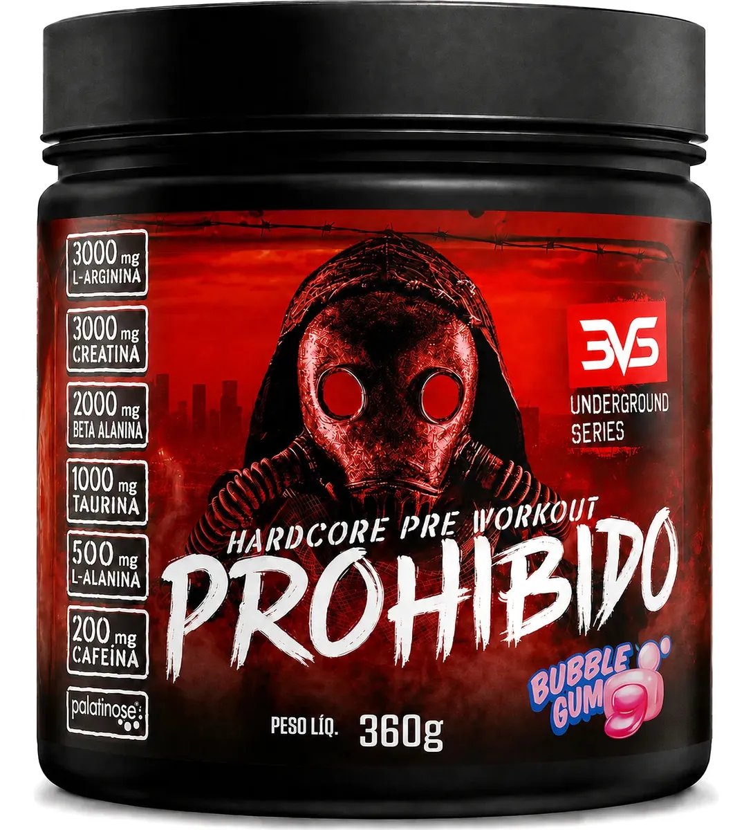 Prohibido Pré Treino 360g - Sabor Bubble Gum - A Combinação Perfeita De 8 Ingredientes Que Proporcionam Energia Do Início Ao Fim Do Seu Treino