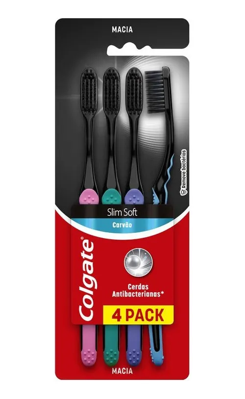 Kit de Escovas De Dentes Colgate Slim Soft Black Com 4 Unidades
