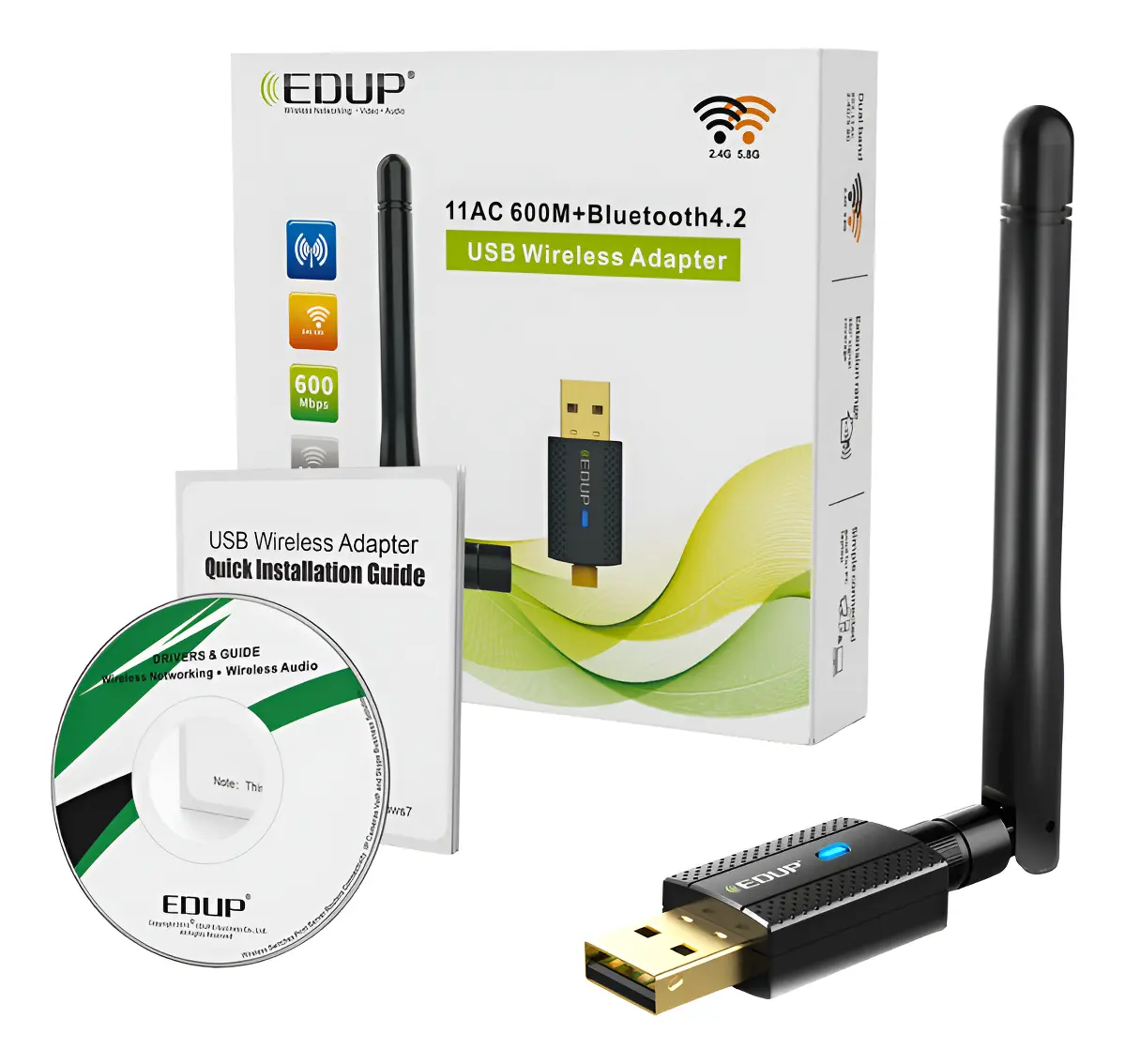 Placa De Red Wifi Usb Edup 600mbps 11ac 5ghz 2.4ghz Antena