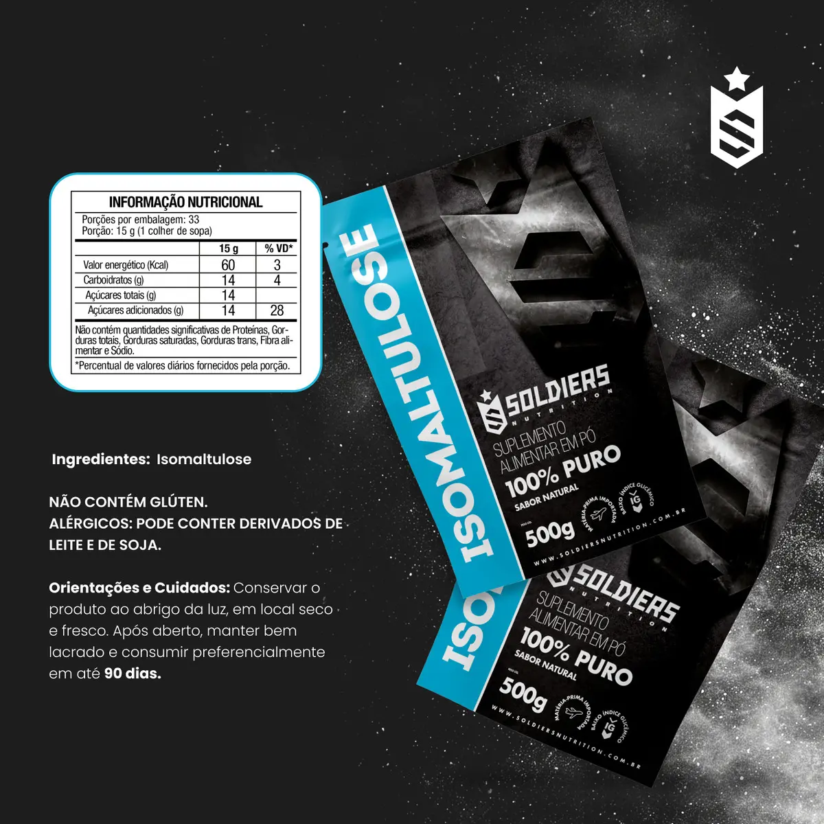 Palatinose Pura 500g Isomaltulose Soldiers Nutrition Carboidrasto Baixo Índice Glicêmico — foto 2