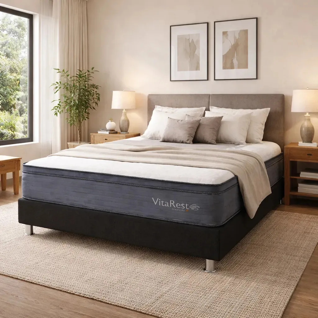 Colchón Doble Relax Vitarest 140x190 Cm Con Pillow Y Resorte Color Gris Oscuro