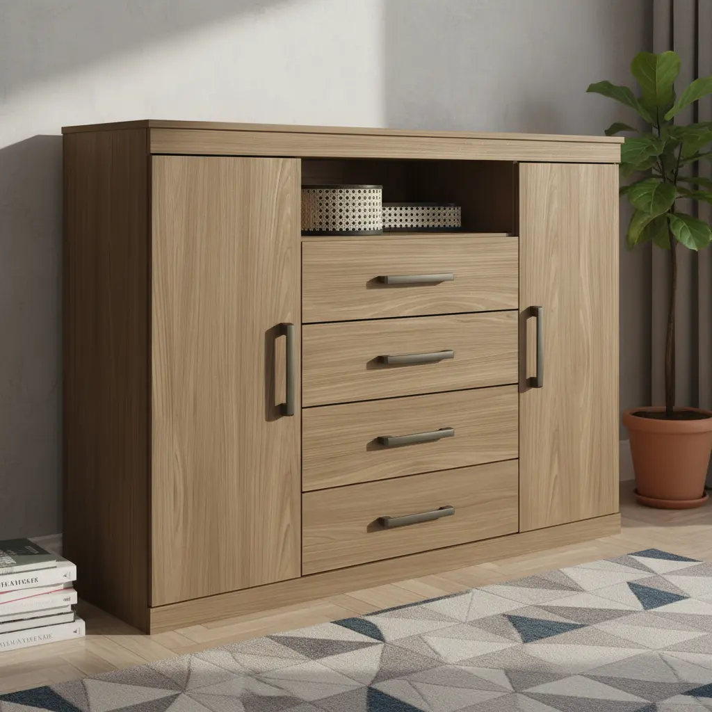 Cômoda Para Quarto 2 Portas 4 Gavetas 1 Nicho Master