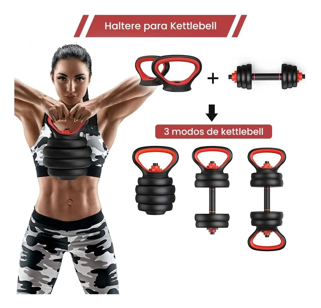 Kit De Halteres E Anilhas Ajustáveis Kettlebell Academia Fit Cor Preto - Imagem 4