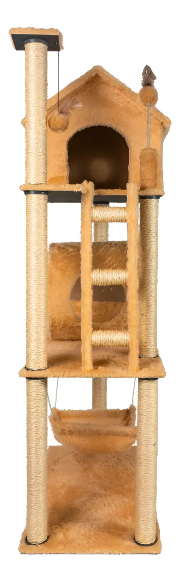 Arranhador Gato Casa Três Andares Com Rede E Escada E Túnel Cor Bege
