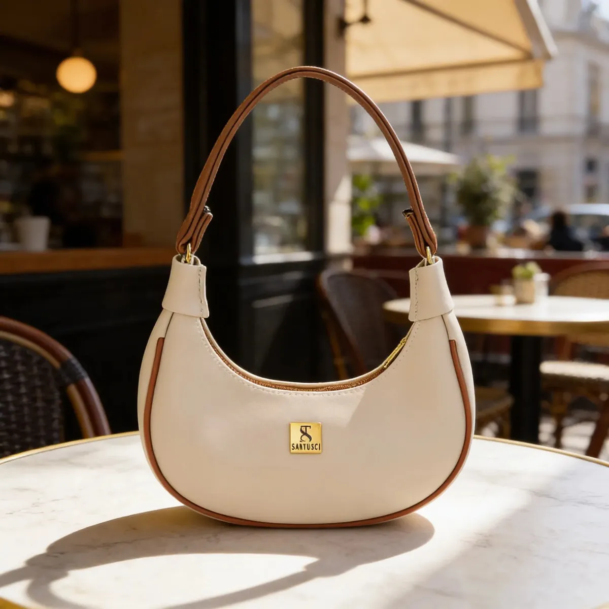 Bolsa Feminina Tote Meia Lua De Ombro E Mão Sofisticada Acambamento dos ferragens Ouro Cor MARIFM Correia de ombro Marrom Desenho do tecido Lisa