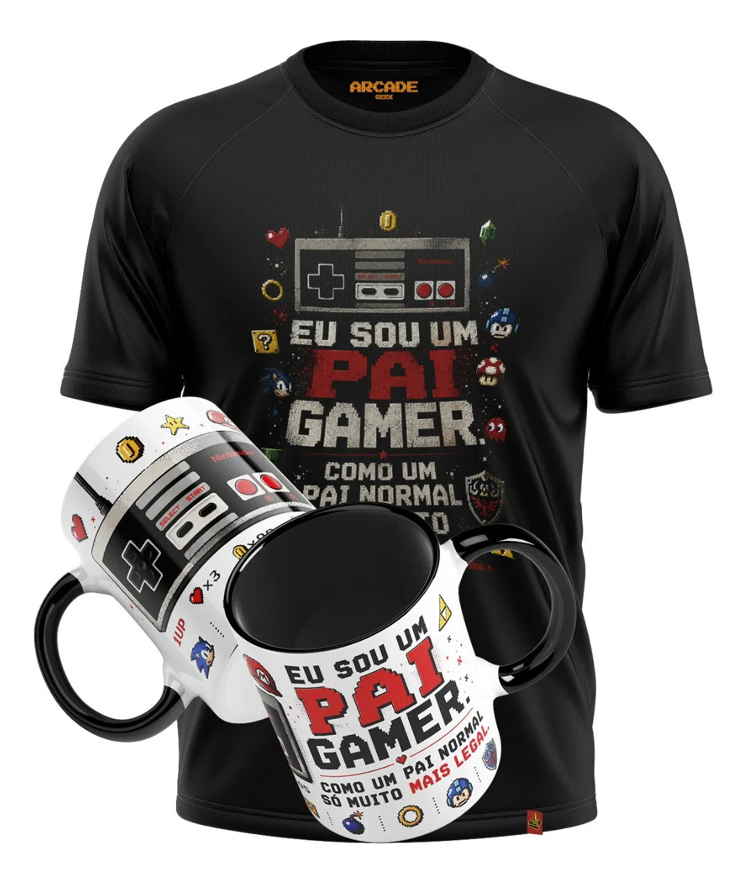 Kit Dia Dos Pais Camiseta Caneca Pai Gamer Legal Presente Preto Camiseta+caneca Preta Masculina G Kit Dia Dos Pais Camiseta Caneca Pai Gamer Legal Presente Preto Camiseta+caneca Preta Masculina G