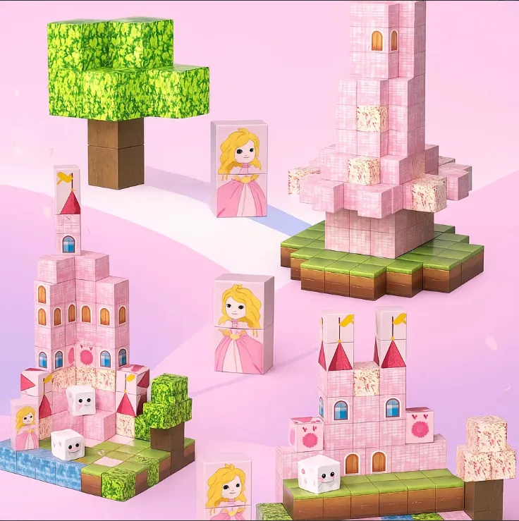 Kit 384 Blocos Magnéticos De Montar Construção Brinquedo Educativo Rosa Para Menina Covei Toys - Imagem 5