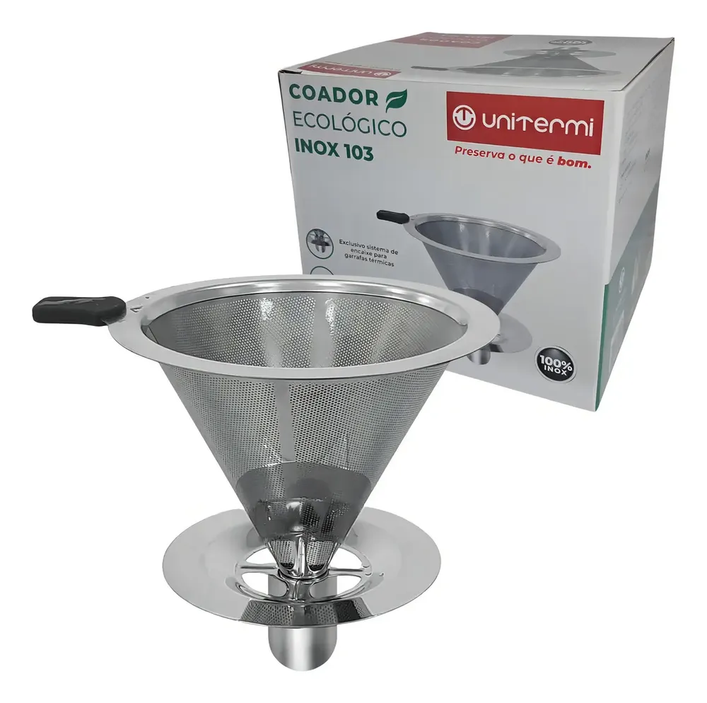 Coador Ecológico Inox 103 Unitermi com Cabo de Silicone Reutilizável