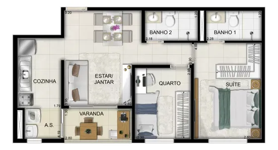  Garden Residencial  Apartamento 2 Q + Escaninho + 1 Vaga