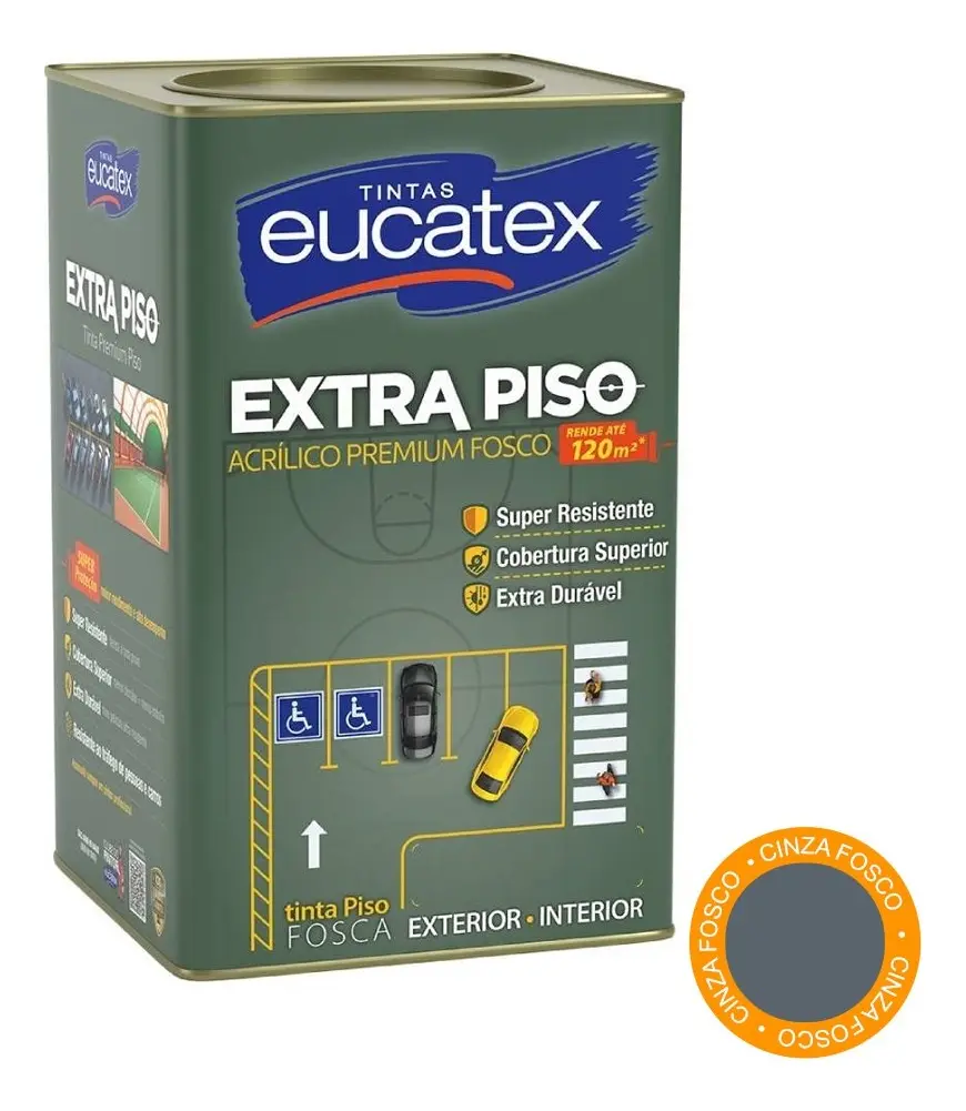 Tinta Acrílica para Piso Eucatex Extra Piso Premium Cinza 18L, para Cimento e Tráfego Intenso