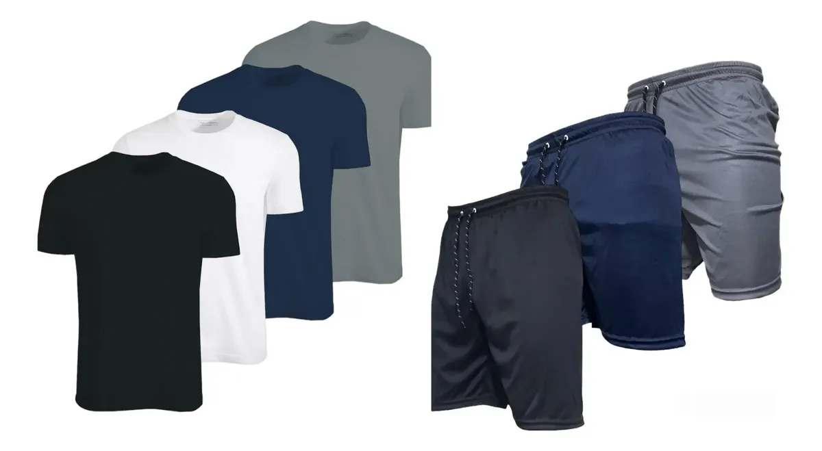 Kit 3 Shorts Masculina Academia 3 Camisas Plus Size G1 Ao G3
