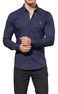 Camisa azul metalico deals