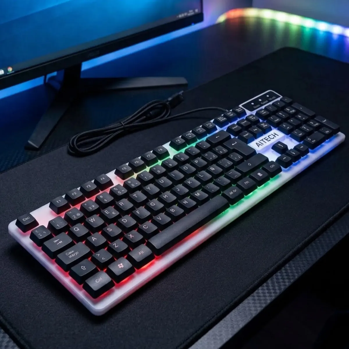 Teclado Aitech Gamer Ai-503 Retroiluminado Rgb Con Cable Usb Para Pc Notebook Teclas Silenciosas Español…