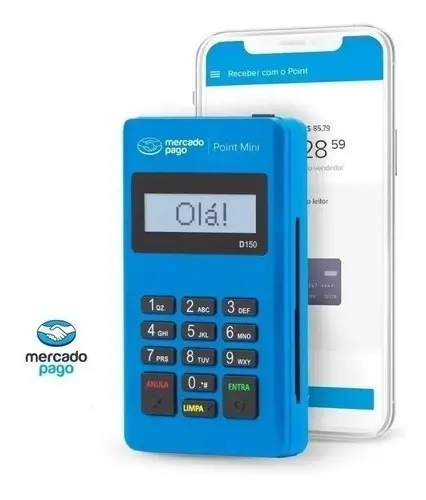 Maquininha Point Mini do Mercado Pago na cor azul.