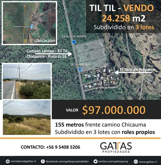 Terreno En Venta  Til Til, Camino Chicauma
