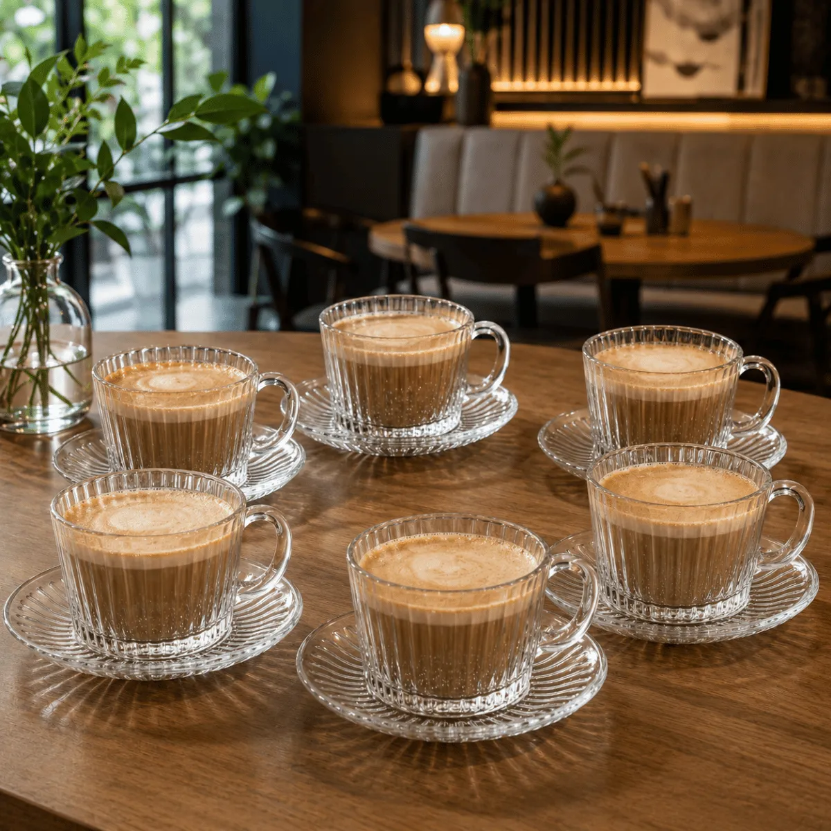 Jogo De Xícaras Com Pires 12 Peças 215ml Vidro Cafe Cha Roma