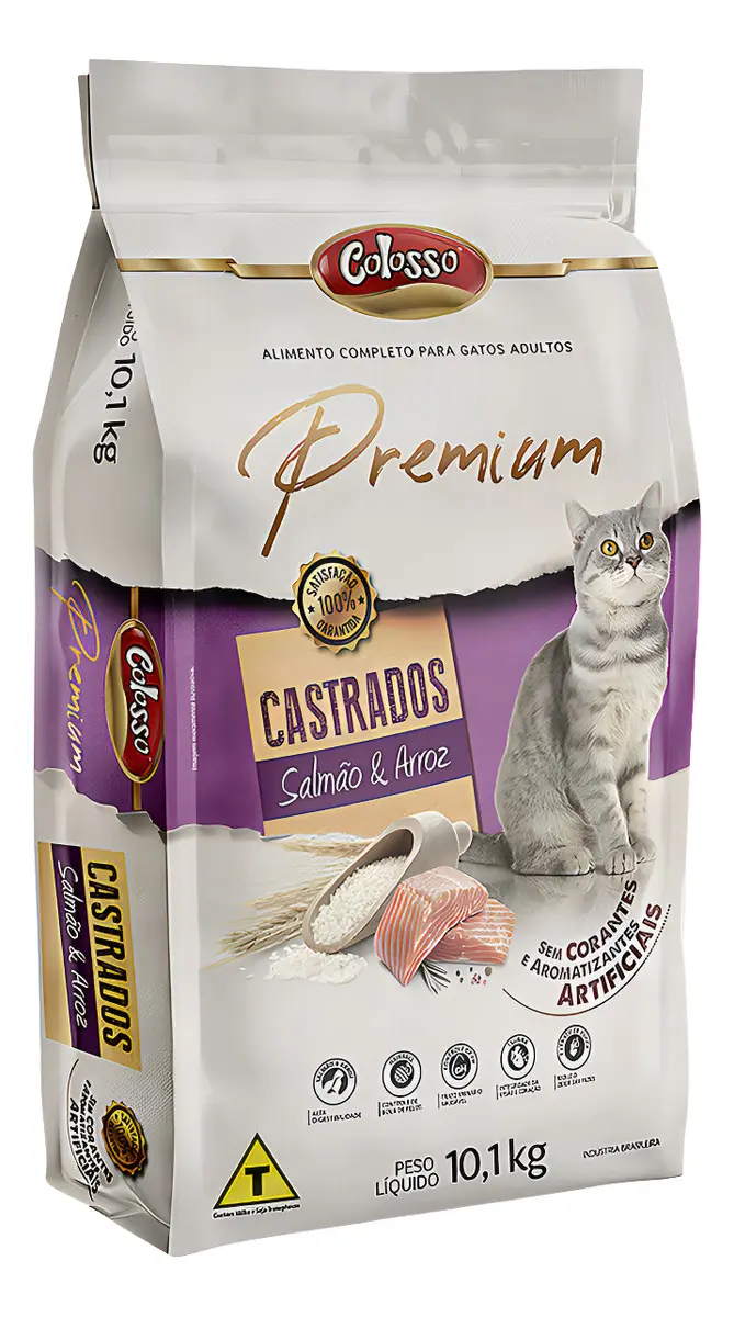Ração Seca Colosso Premium Castrado Gatos Adultos Salmão e Arroz 10,1 Kg