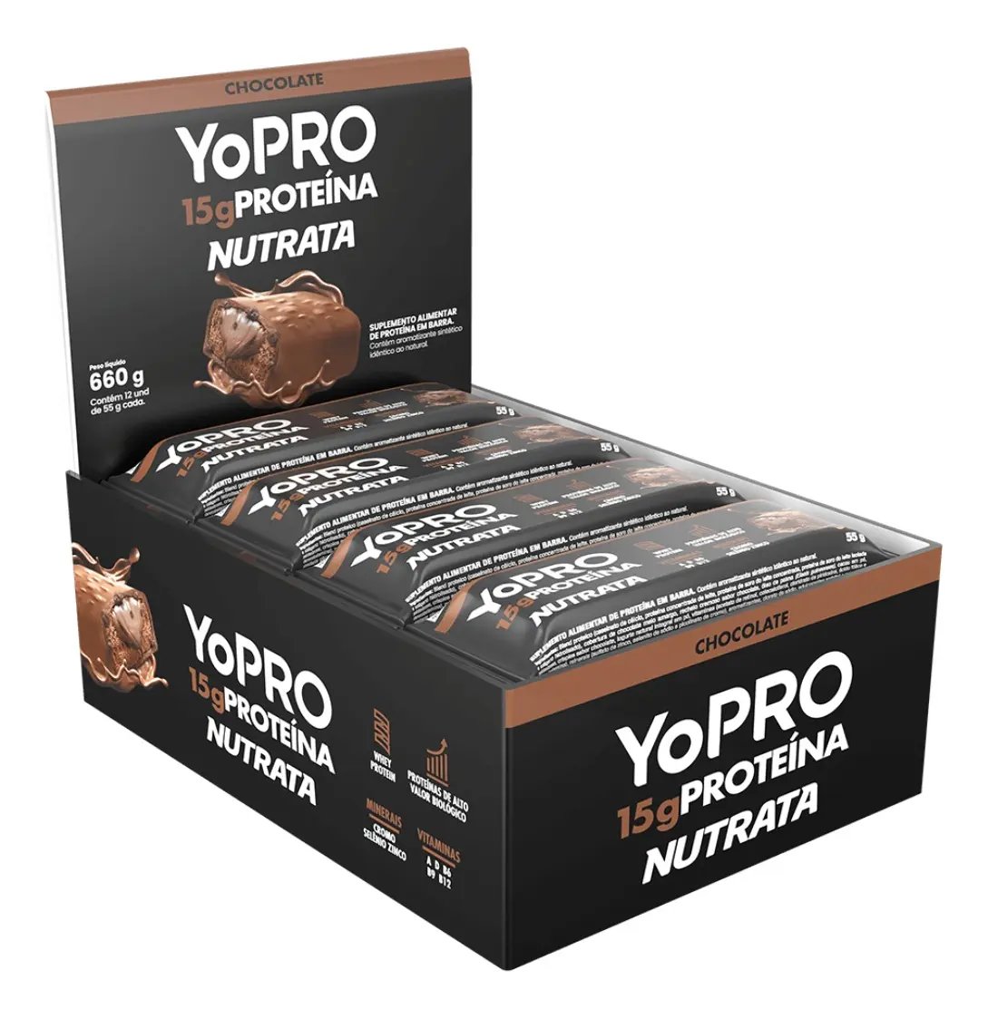 YoPro Bar 55g Display com 12 unidades Chocolate Nutrata