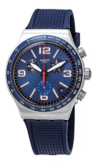 Reloj Swatch Dark Blue Irony De Acero Inoxidable Yvs507g Color de la malla  Plateado Color del