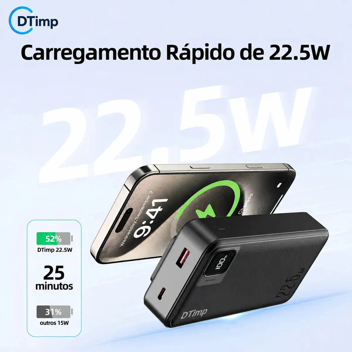 Carregador Portátil Power Bank Turbo 20000mah 22.5w universal para iphone samsung motorola xiaomi Com Display Digital DTimp — foto 3