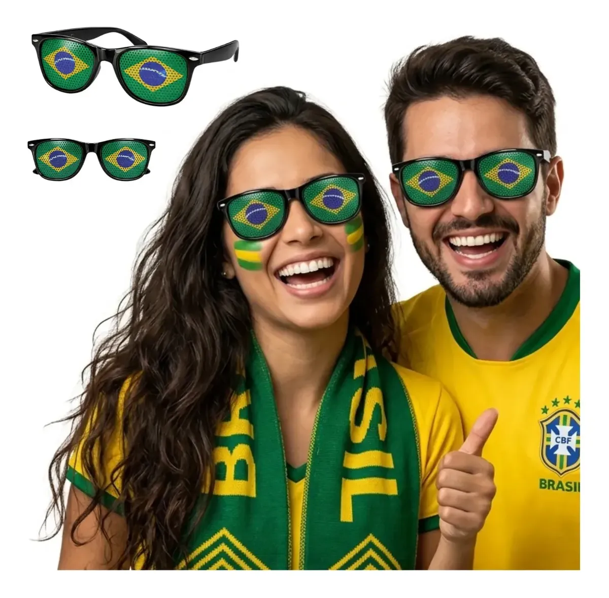 Óculos de Sol Torcedor Bandeira Brasil Copa 2026 Preto/Amarelo