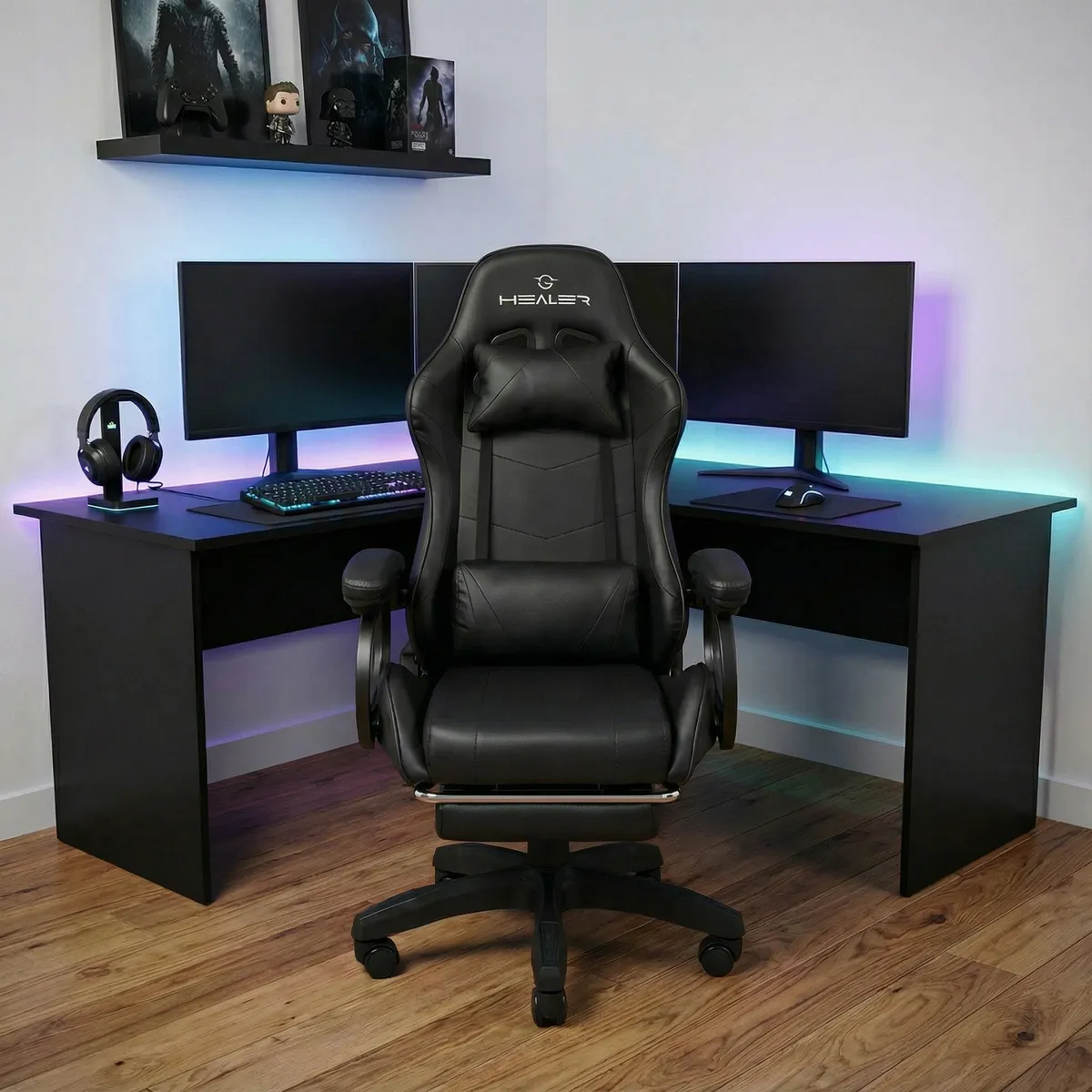 Cadeira Gamer Preto Healer Level Reclinável Com Apoio Pés
