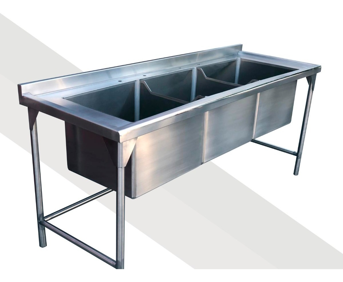 Tarja De Acero Inoxidable Industrial Tarja Industrial 3 Tinas Acero Inoxidable 200 X 70 X 90 | Mercado Libre