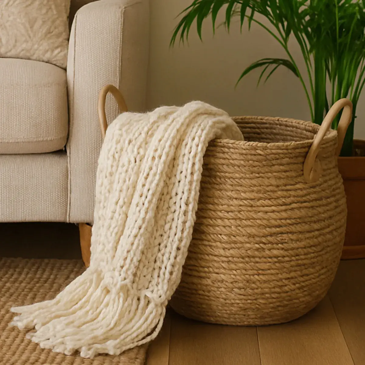 Cesto Decorativo Tendência Para Planta Vaso Manta Com Alça G Palha Cachepot Boho Decora Ambientes Sofisticados Material Premium