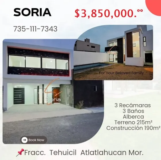Casa En Atlatlahucan Morelos Fracciónamiento Tehucil 