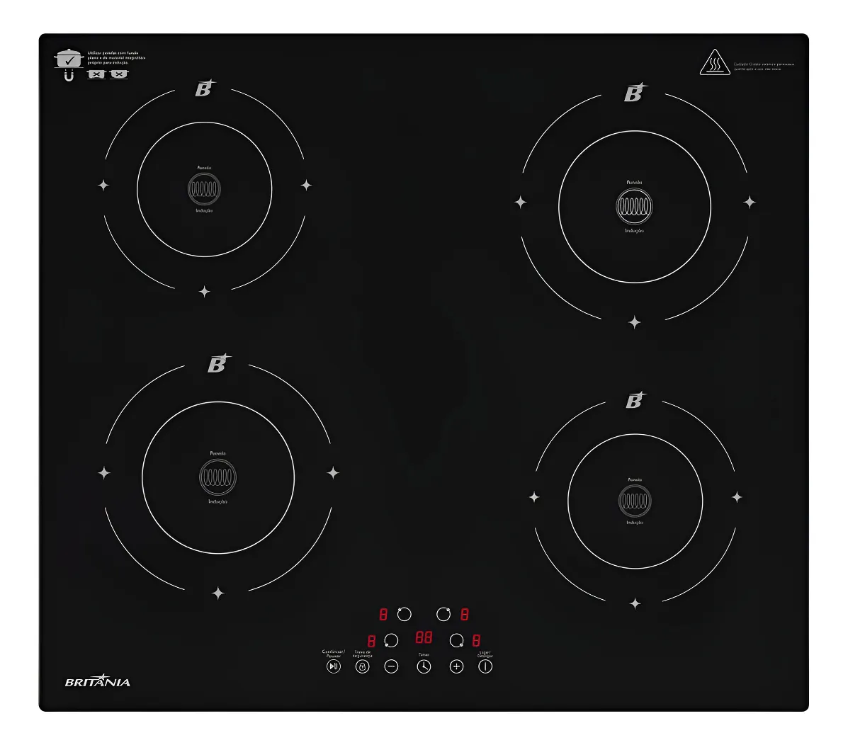 Vista frontal do cooktop preto com controle digital