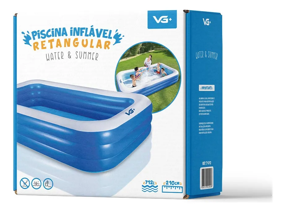 Vg Plus piscina inflável 712L retangular pvc 210x150cm - Imagem 4