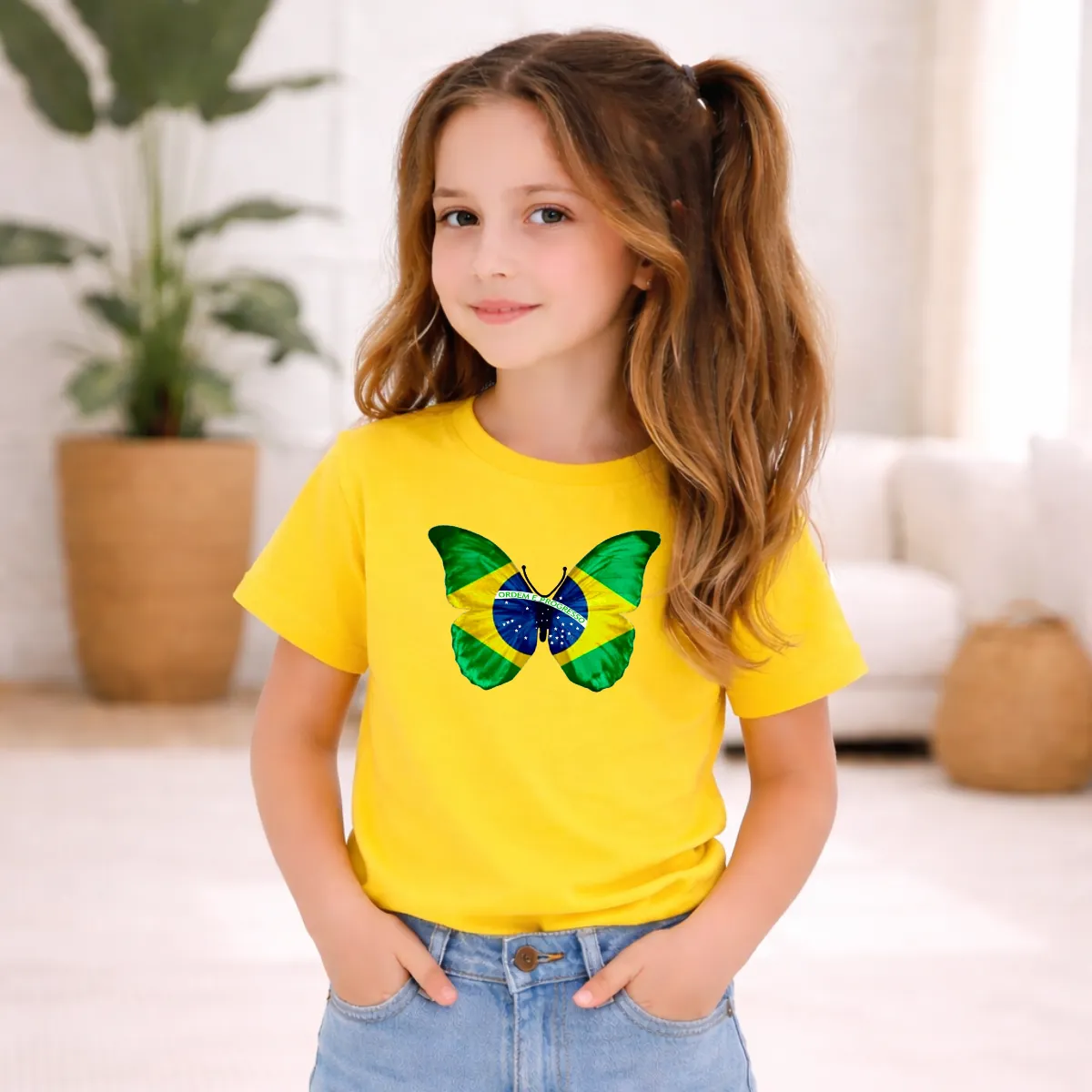 Camiseta Infantil Feminina Copa do Mundo Brasil 2026 Amarela