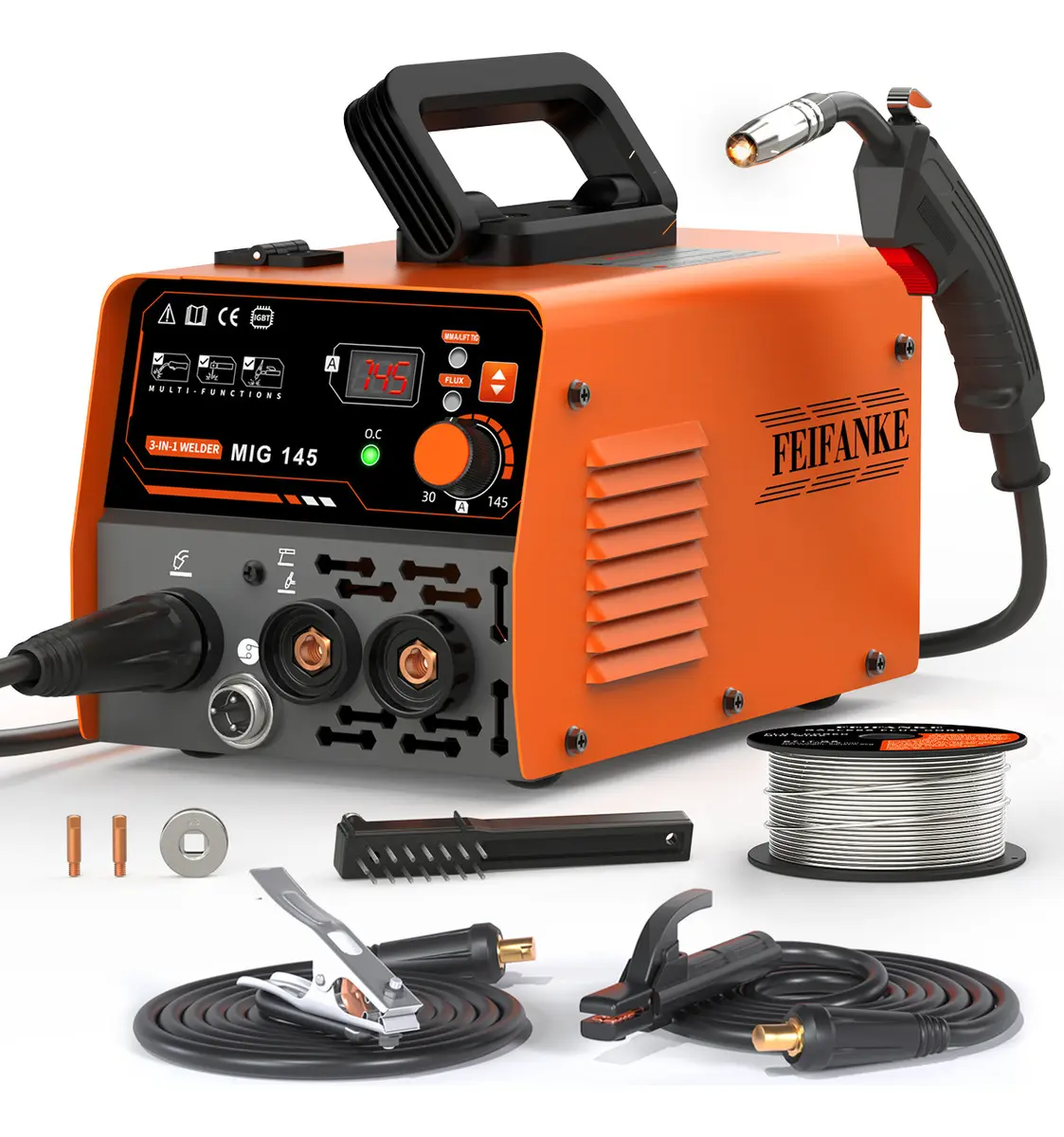 Soldadora Inverter 145a 3 En 1 Mig+mma+tig Sin Gas Máquina De Soldar Soldar Portátil Inverter 220v Mig De Microalambre Pantalla Led , Igbt Con Sinergia ,adecuada Para Soldadura Doméstica E Industrial
