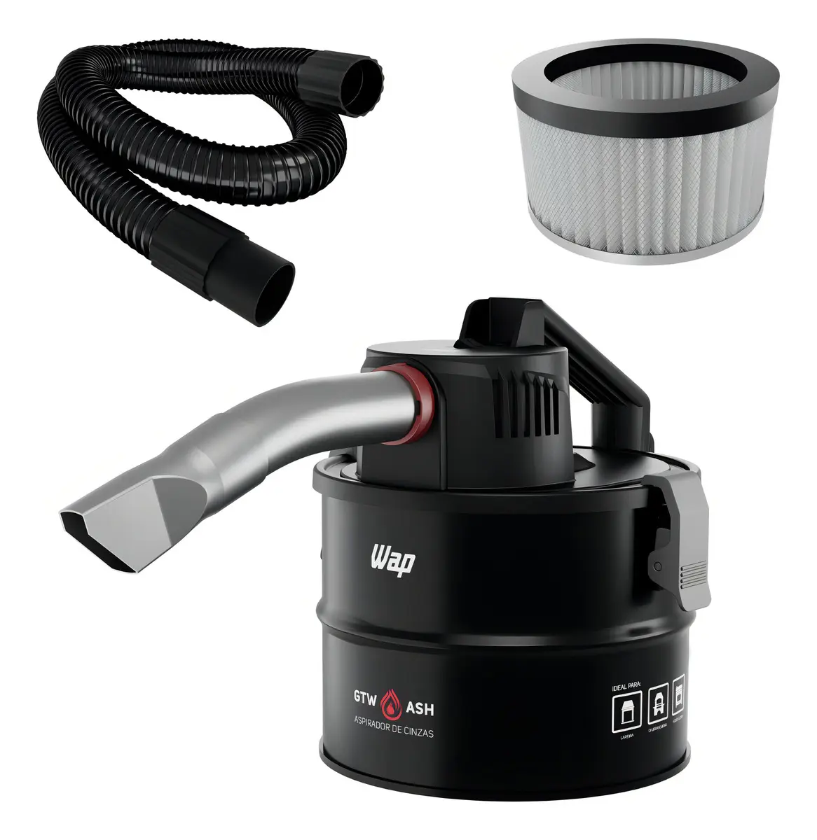 Aspirador de Cinzas WAP GTW ASH com Potência de 1400W Filtro HEPA Sugador de Pó Churrasqueira 127V