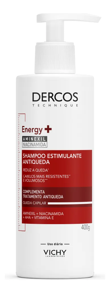 Shampoo Estimulante Tratamento Antiqueda para Cabelos Fracos e Quebradiços, Fortalece os Fios com Aminexil, Niacinamida e Vitamina E, Dercos Energy+ Vichy 400g