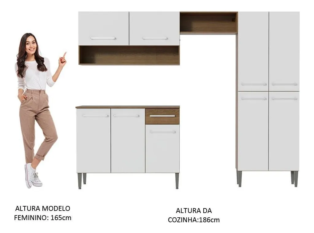 Armário De Cozinha Compacta Modulada Madesa Emilly Pop Com Armário E Balcão Rp Cor Rustic/Branco - Imagem 5