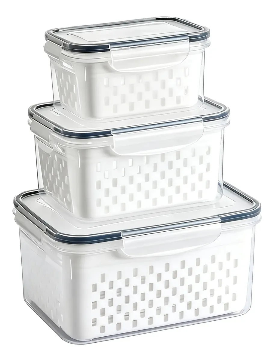 Kit 3 Organizadores Geladeira Alimentos Vegetais Com Tampas