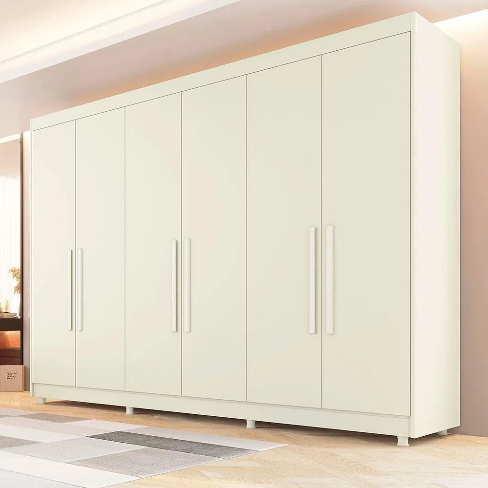Guarda-roupa Móveis Europa Palermo cor off white de mdf com 6 portas de dobradiças