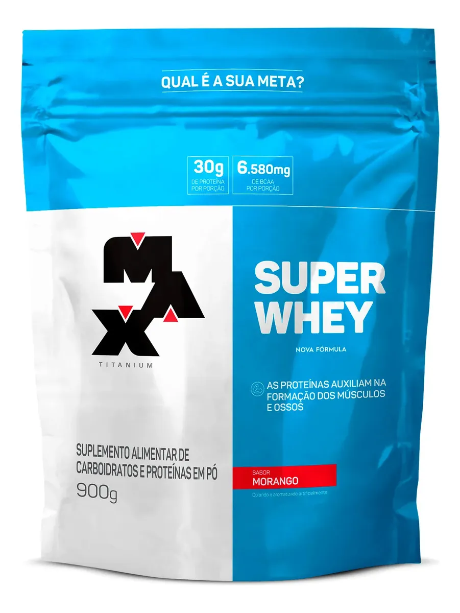 Super Whey Protein Refil 900g Max Titanium Sabor Morango