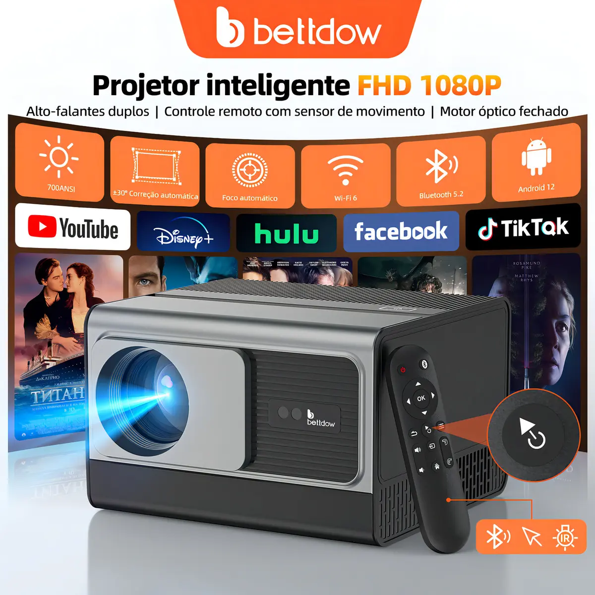 Projetor Mini Bettdow Ac1073 22000lm 1080p Cor Preto Prateado 127/220v
