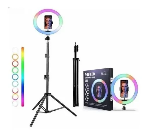 Imagen 1 de 9 de Aro De Luz Rgb Led Flash 33 Cm Fotografía Selfie + Trípode