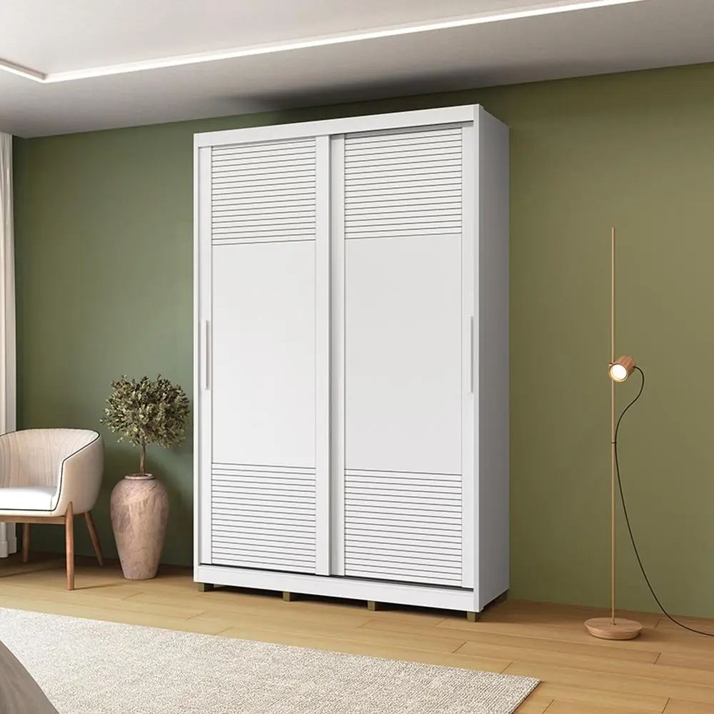 Guarda Roupa 2 Portas De Correr Bordeaux Branco Mdf Casamia