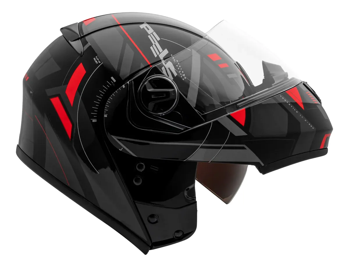 Capacete Articulado Robocop Escamoteável Peels Urban Sinc 2 Vermelho C Óculos Solar Interno — foto 2