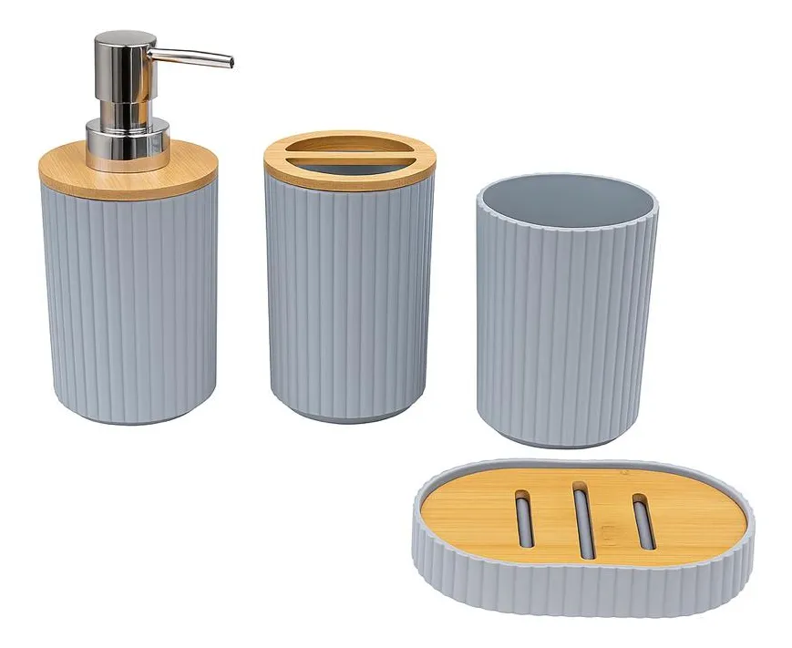 Banheiro Lavabo Kit 4 Peças Organizador Bambu Decorativo - Imagem 4