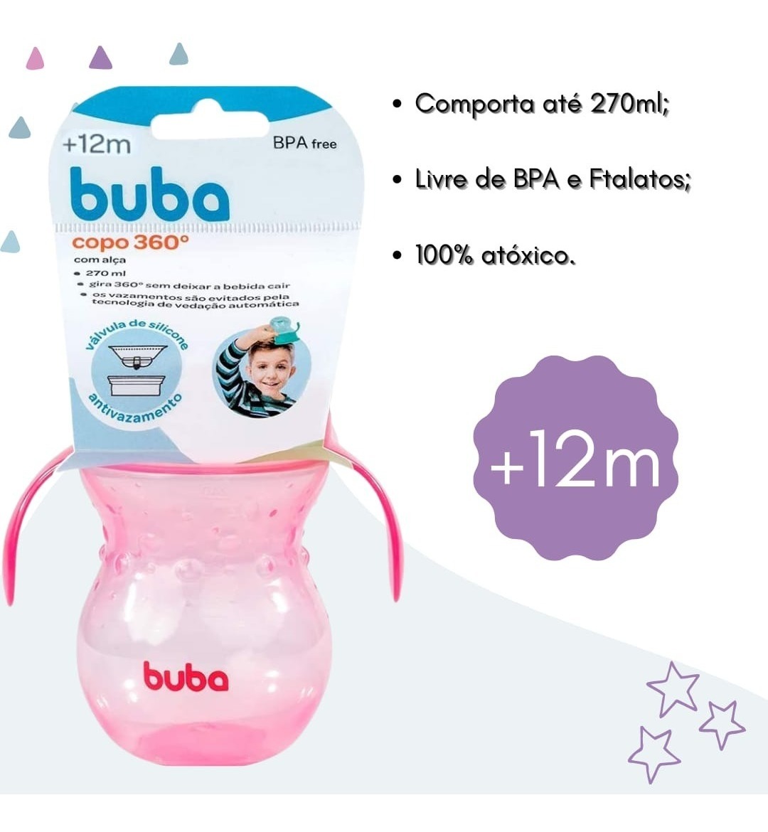 Copo de Treinamento 360 Bebê - com Alça - 270ml - Azul - Buba