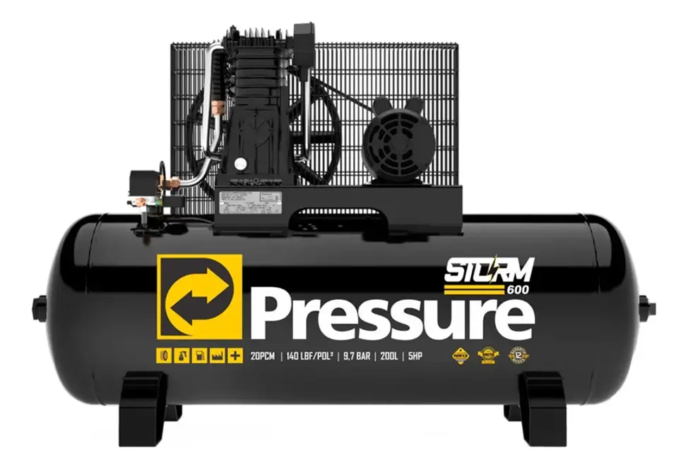 Compressor Ar Pressure Storm 600 5hp 200lt 175psi Cor Preto Fase elétrica Trifásica