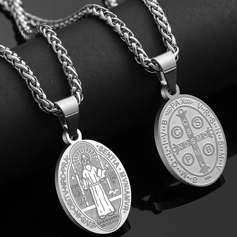 . Collar Medalla San Benito Dije Cadena Acero Inoxidable