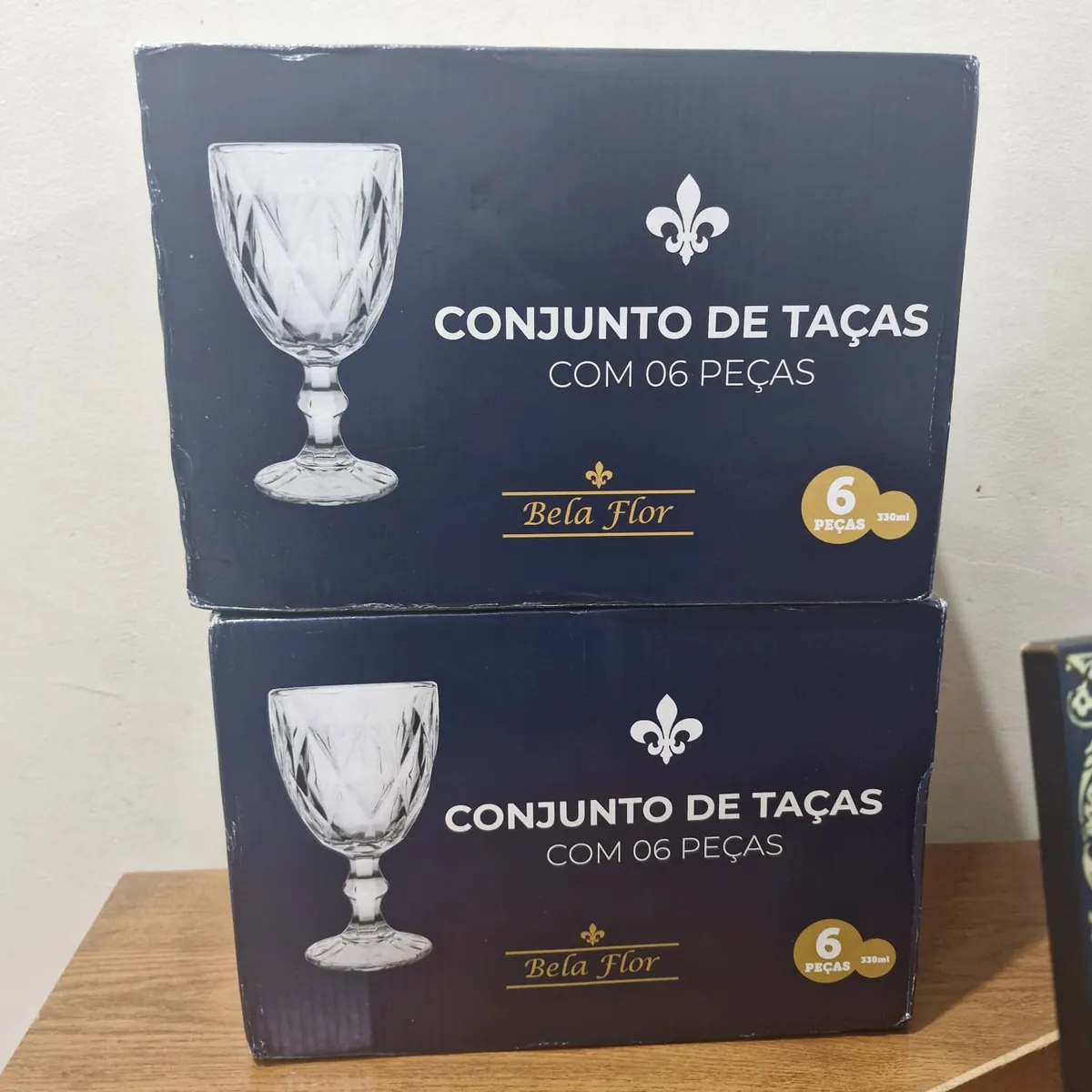 Jogo 6 Taças Diamante Vidro 330ml Copo Diamond Moderno Luxo Transparente Diamante...