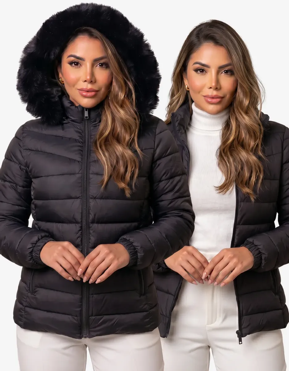 Jaqueta Feminina Puffer Bobojaco Pelucia Forrada Impermeável